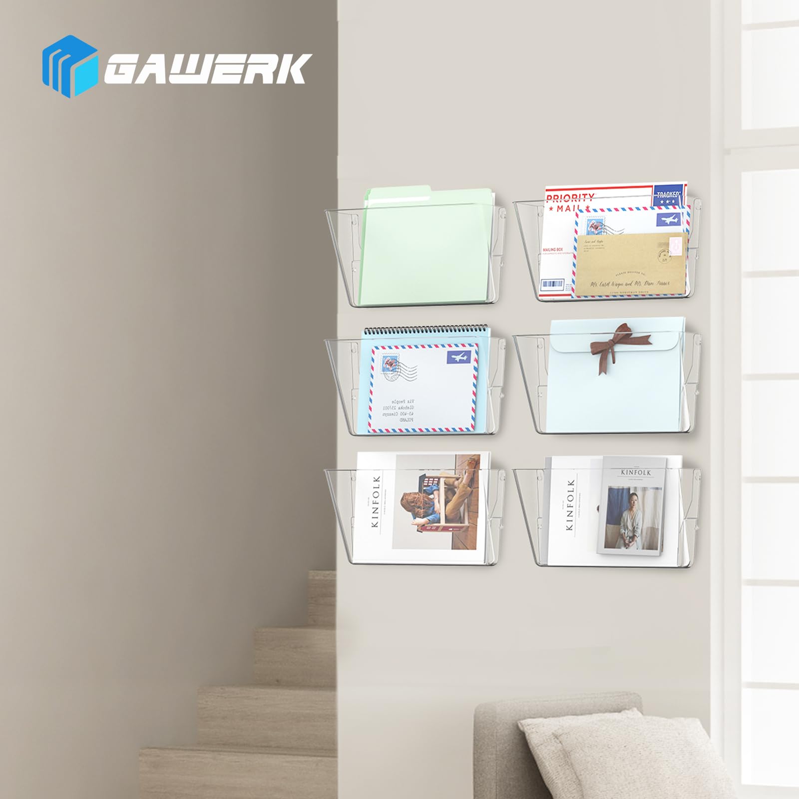Gawerk 6 Pack Clear Single Pocke Hanging Wall Mount File Holder Organizer