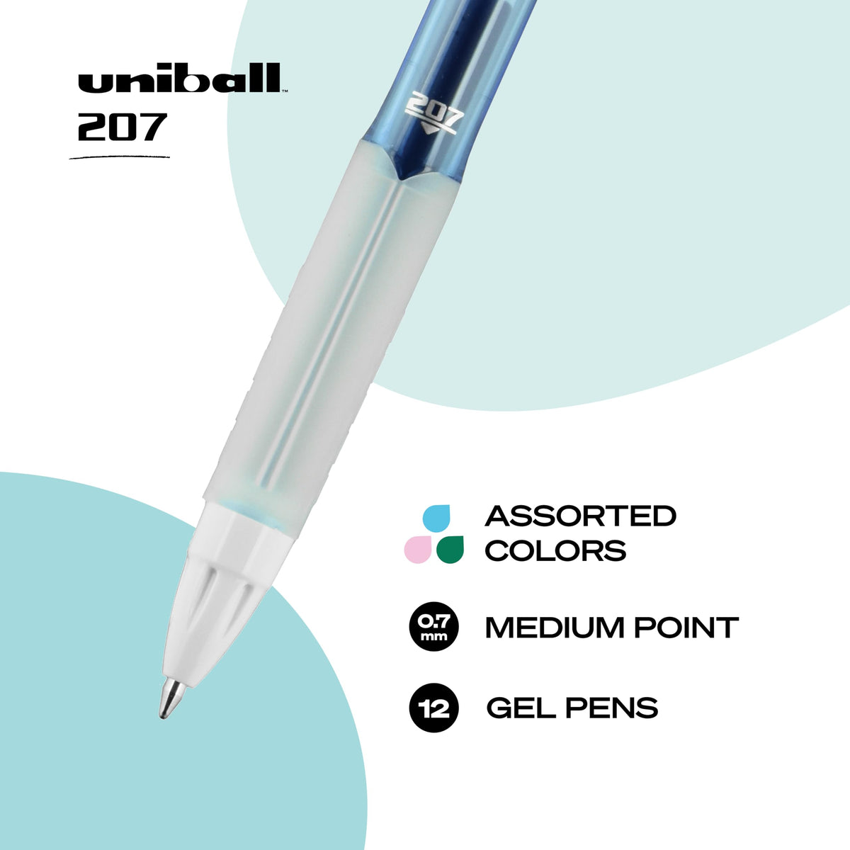 uniball 207 Fashion Retractable Gel Pens, Medium Point (0.7mm), Assorted, 12 Pack