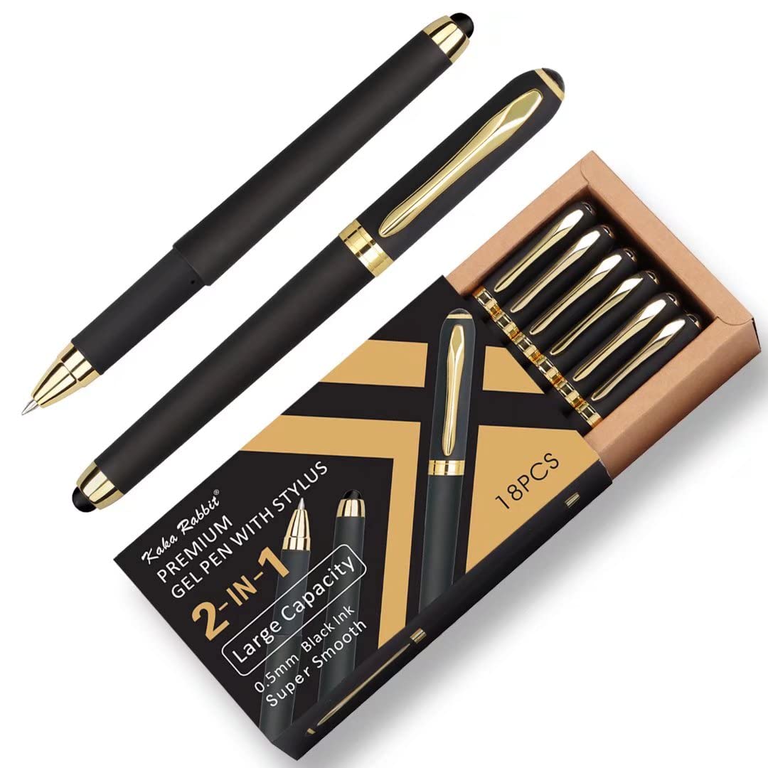 KAKA RABBIT Gel Ink Rollerball Stylus Pen - 18 Pack,0.5mm Fine Point,Large Capacity Black