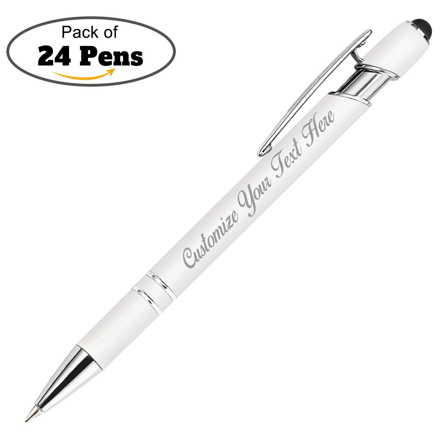 Personalized Pens with Stylus Tip, Custom Engraving Pens 24PCS, Soft Touch Ballpoint Pen, Printed