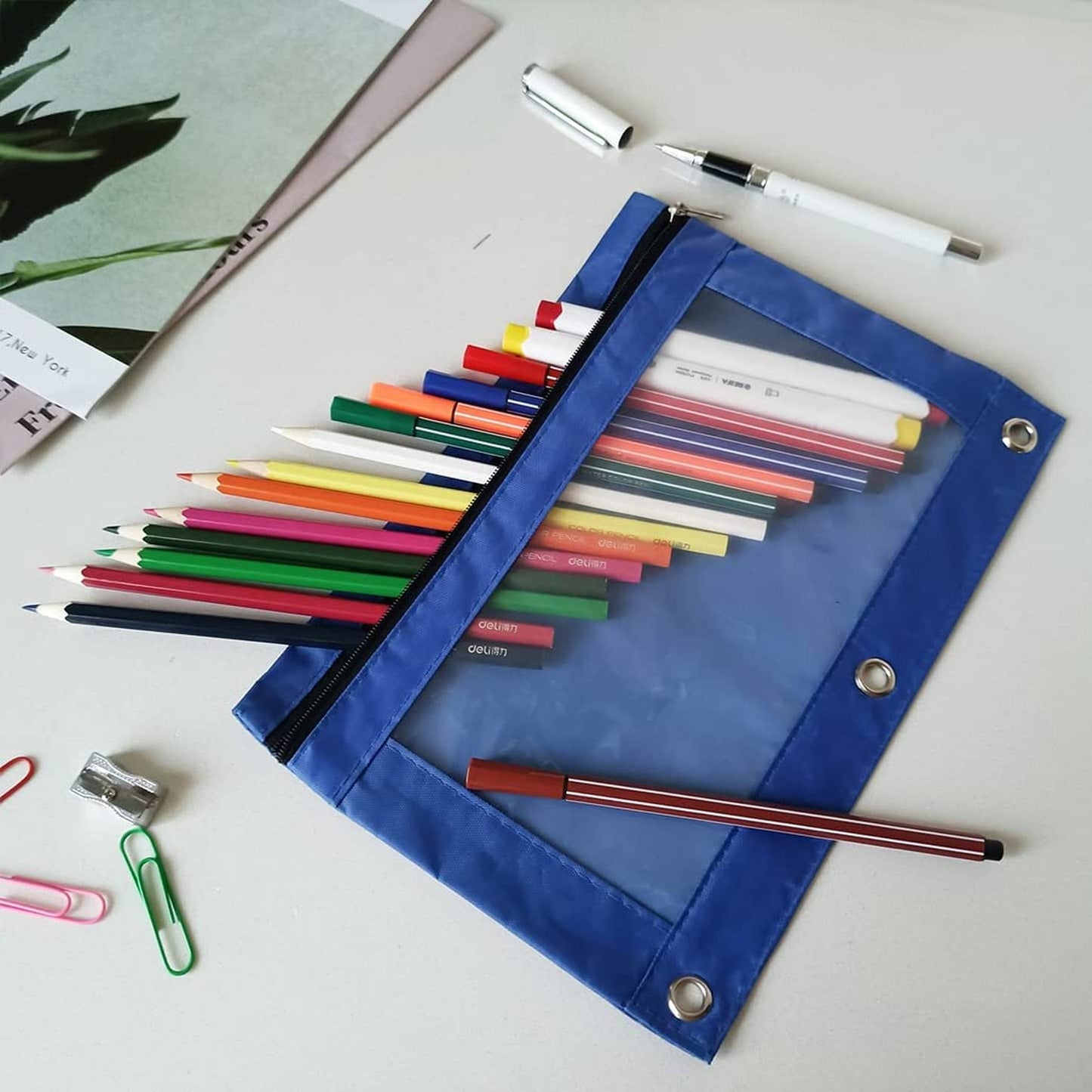 YoeeJob Pencil Pouch for 3 Ring Binder, Zipper Pencil Pouches Bulk, Pencil Case Pouch with Clear