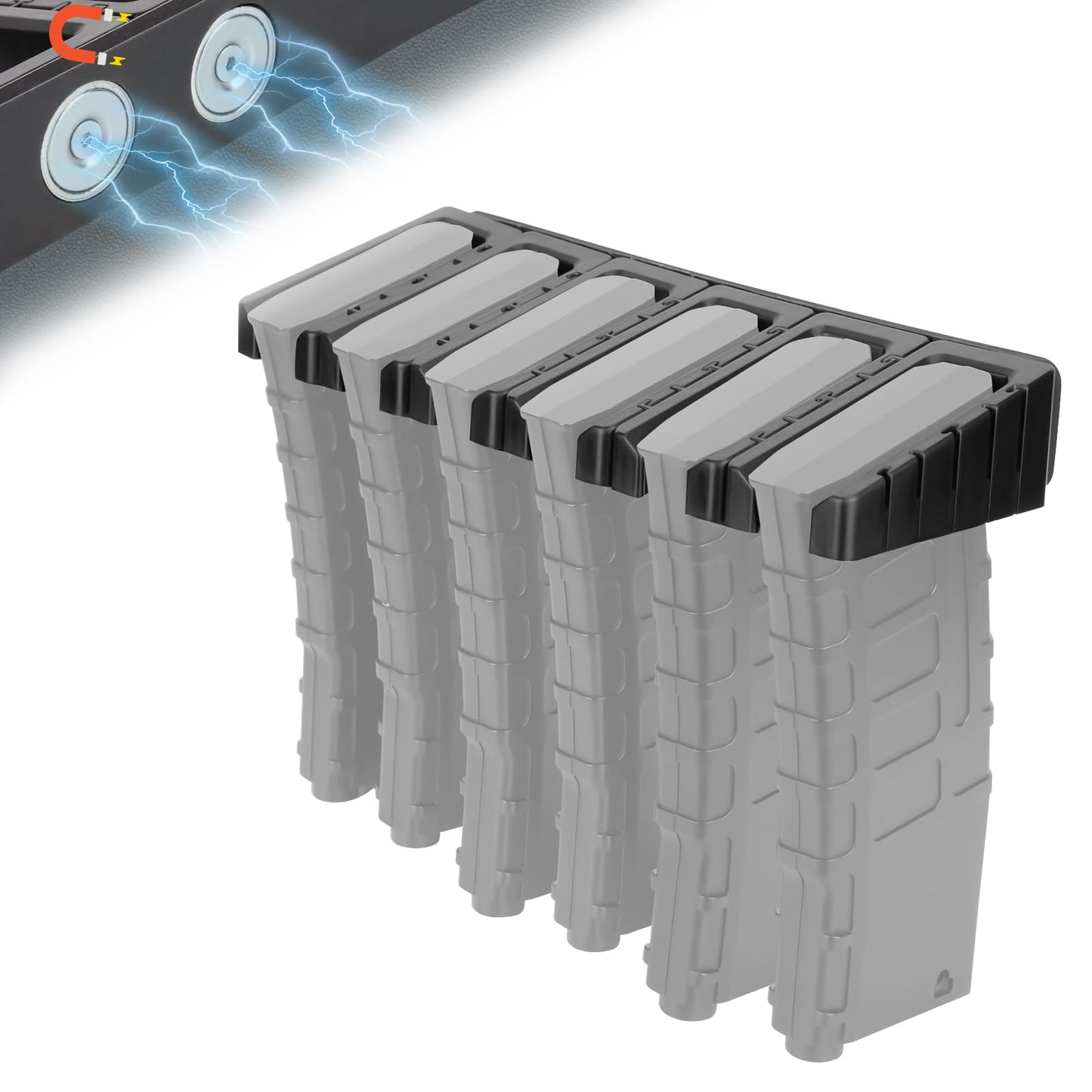 Adoreal Magnetic ABS 6 Standard AR Rack Wall Mount, AR Mag Holder for 5.56 .223 Magazines, Wall