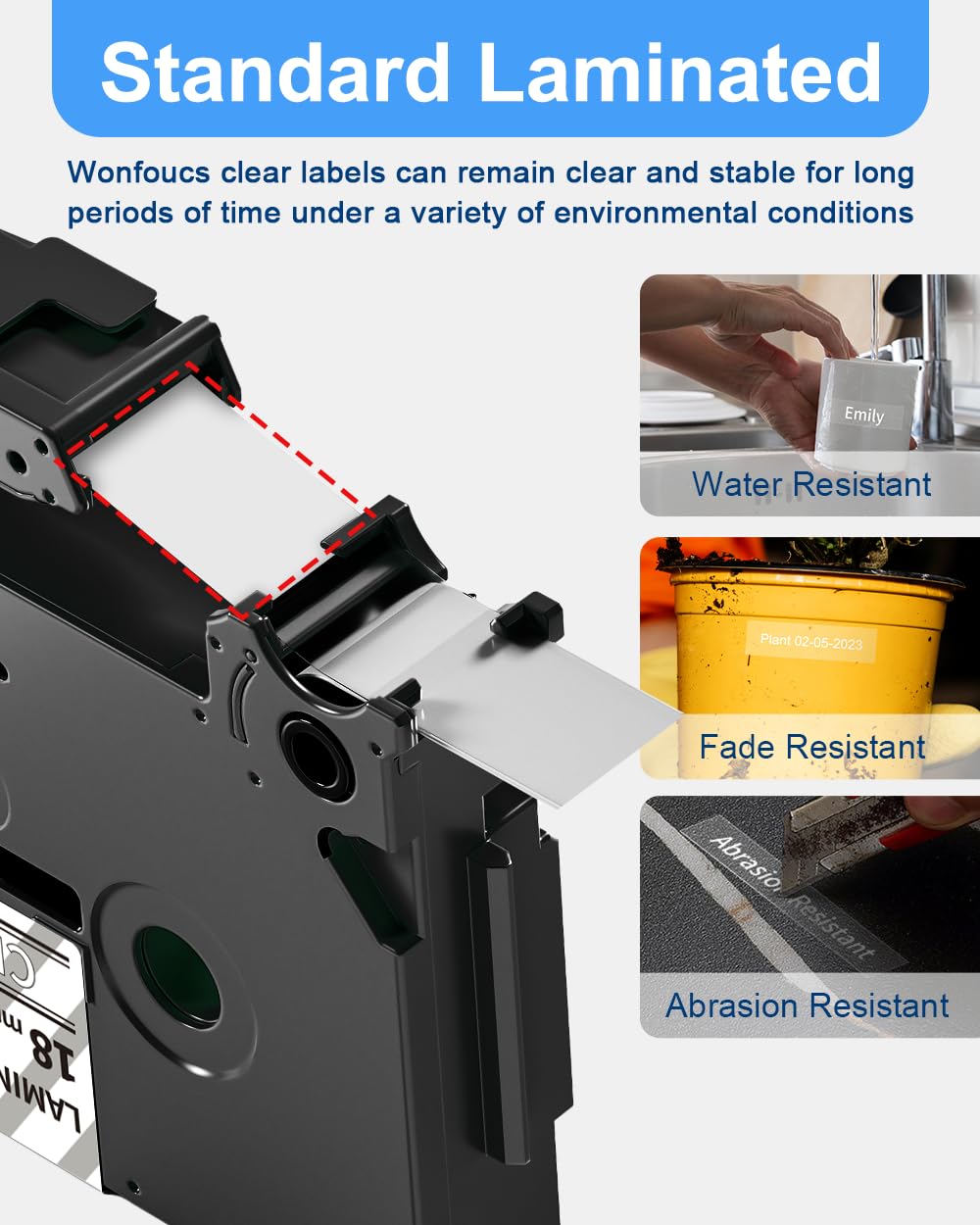 Wonfoucs TZ Tape White on Clear 18mm 0.7 Laminated Replacement for Brother TZe-145 TZe145 P Touch