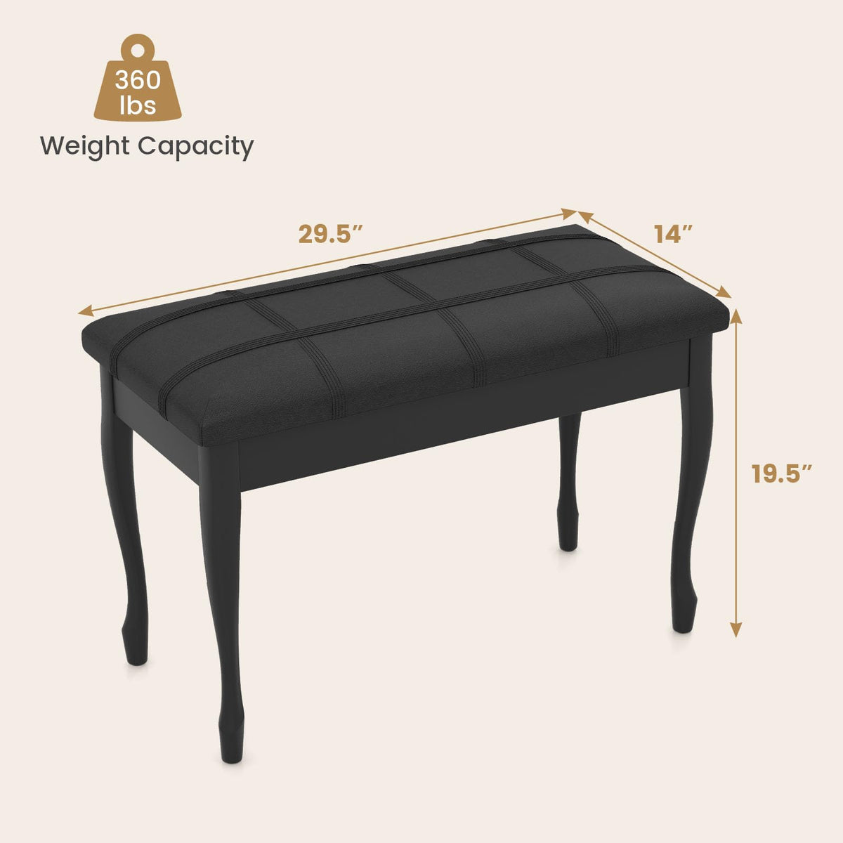 Giantex Duet Piano Bench with Storage, Keyboard Bench with Padded Cushion, Solid Wood Legs, Storage