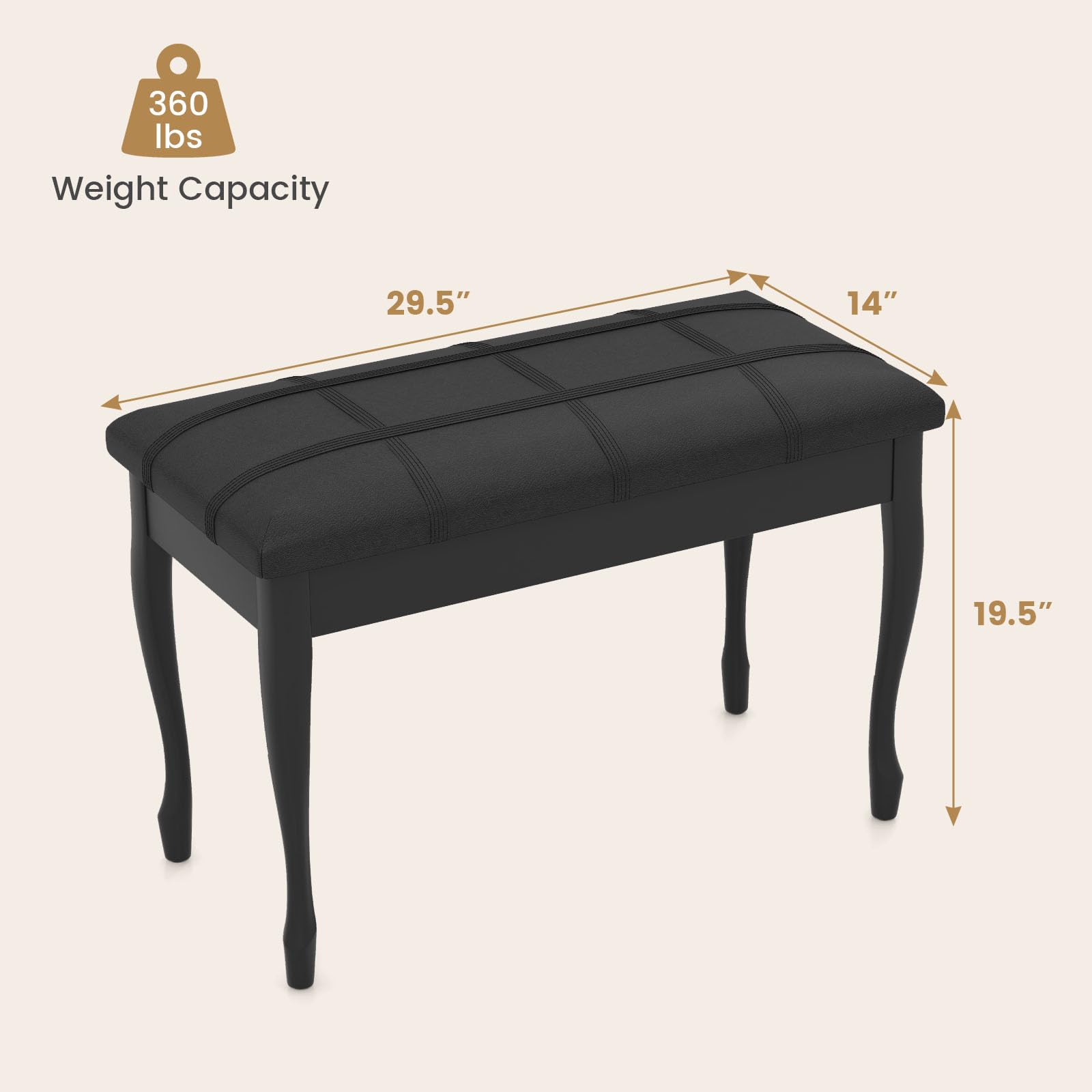 Giantex Duet Piano Bench with Storage, Keyboard Bench with Padded Cushion, Solid Wood Legs, Storage