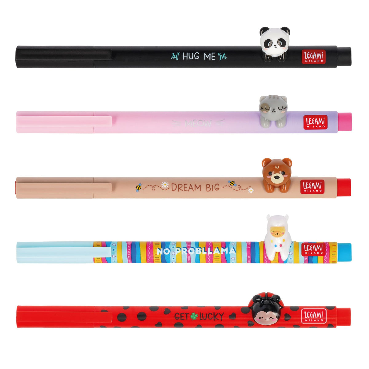 LEGAMI - Set of 5 Lovely Friends, Panda, Kitty, Teddy Bear, Ladybug, Llama