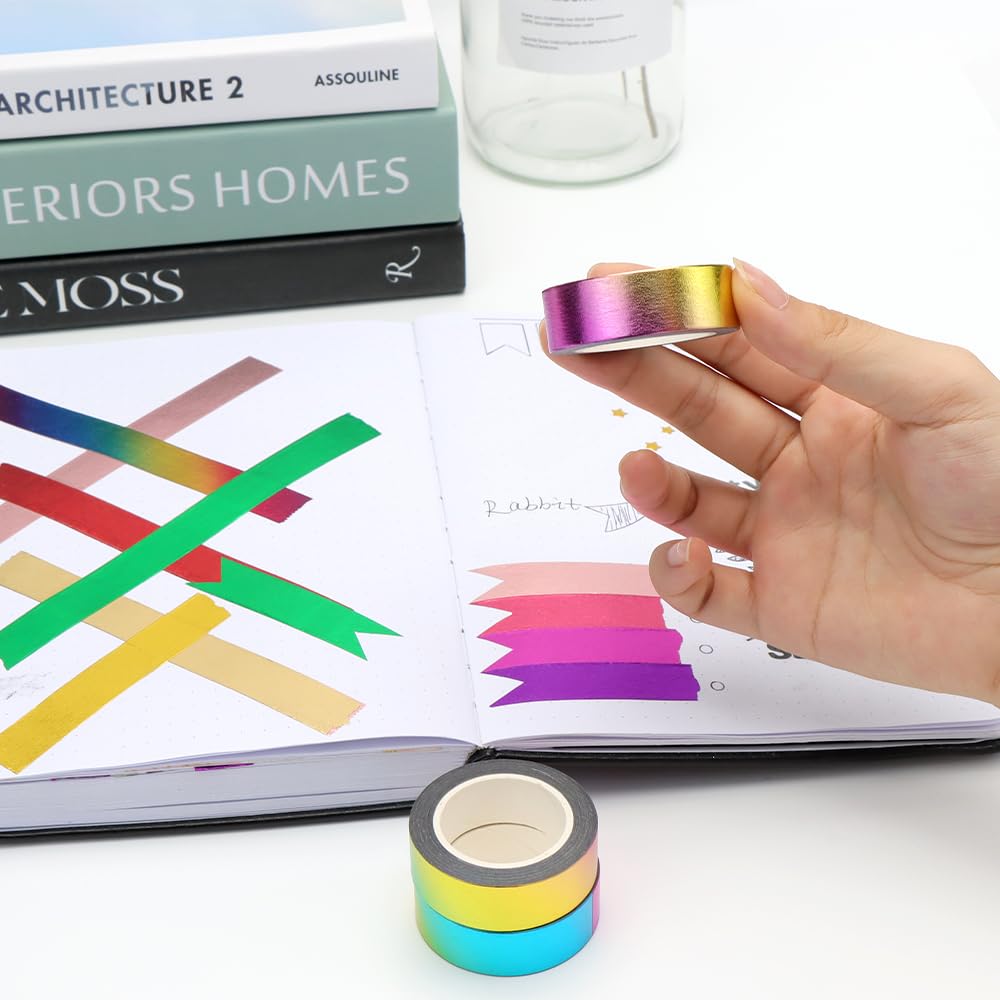 NatSumeBasics 3 Rainbow Foil Washi Tape Metallic Masking Craft Tapes