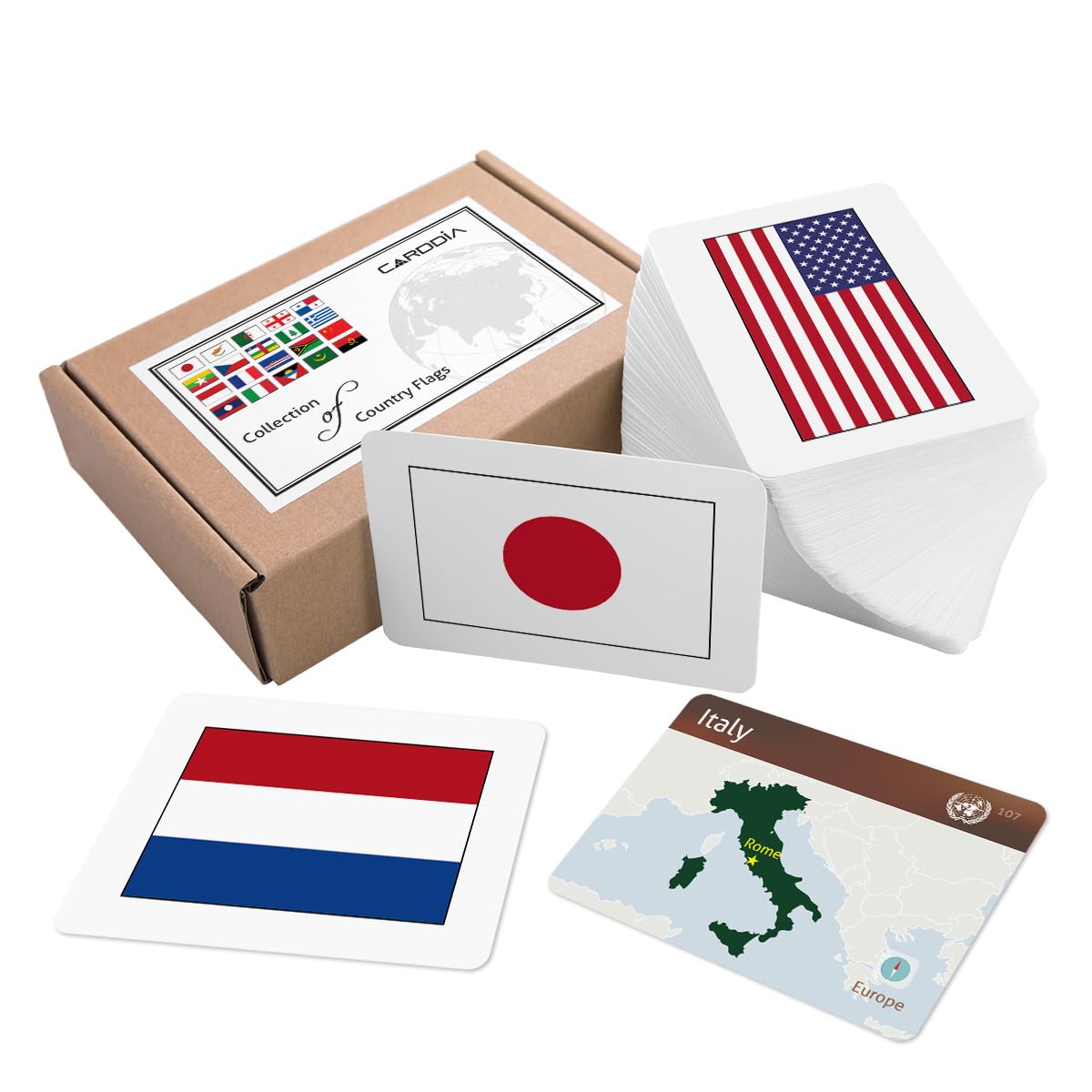 CARDDIA | Collection of Country Flags Educational Flashcards | 242 Flags with Country Names
