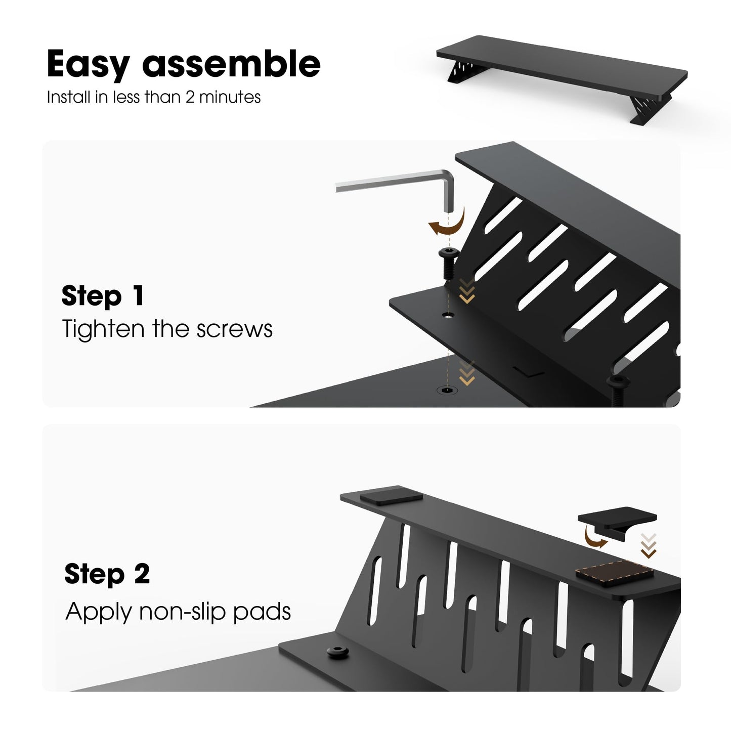 Fenge Monitor Stand Riser, Wooden & Metal Desk Shelf Organizer, Black