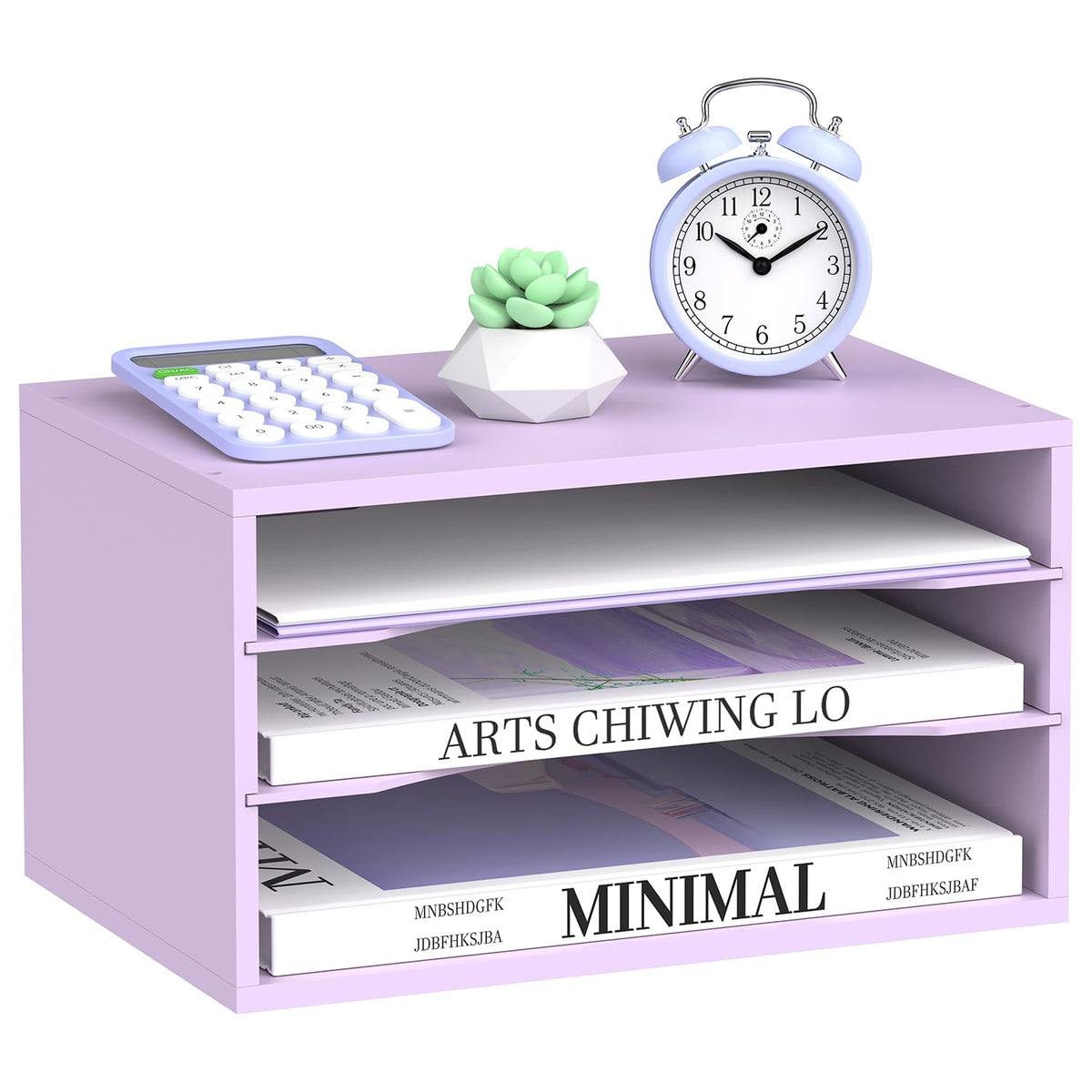 3 Tier Wood Desk Organizer, Paper Organizer for Desk, Purple