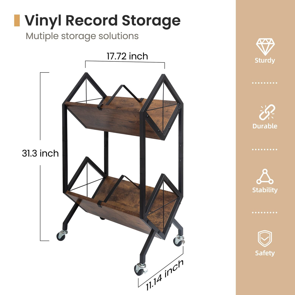 SwaaVee Vinyl Record Storage Holder with Wheels, 2-Tier Record Holder 160-200 LP with Dividers