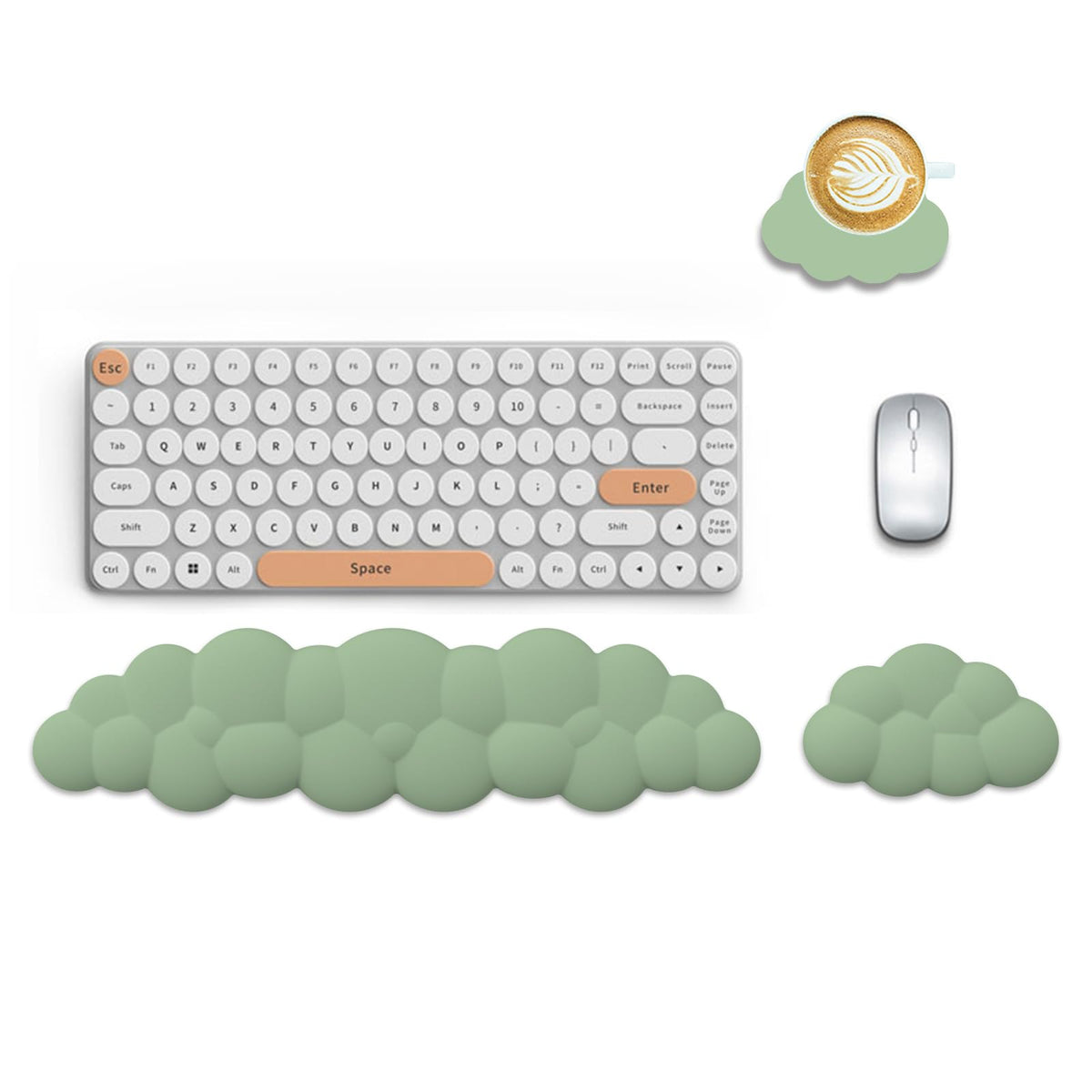 Lauspuck Cloud Keyboard Wrist Rest Mouse Pad Set, PU Leather Memory Foam Wrist Cushion Support