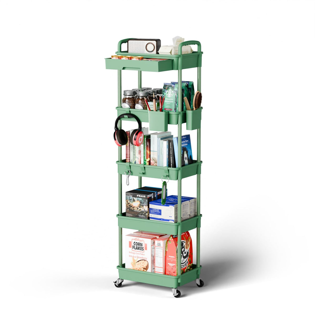 Sorgion 5 Tier Rolling Cart Organizer,Bathroom Cart Organizers with Wheels Laundry Room
