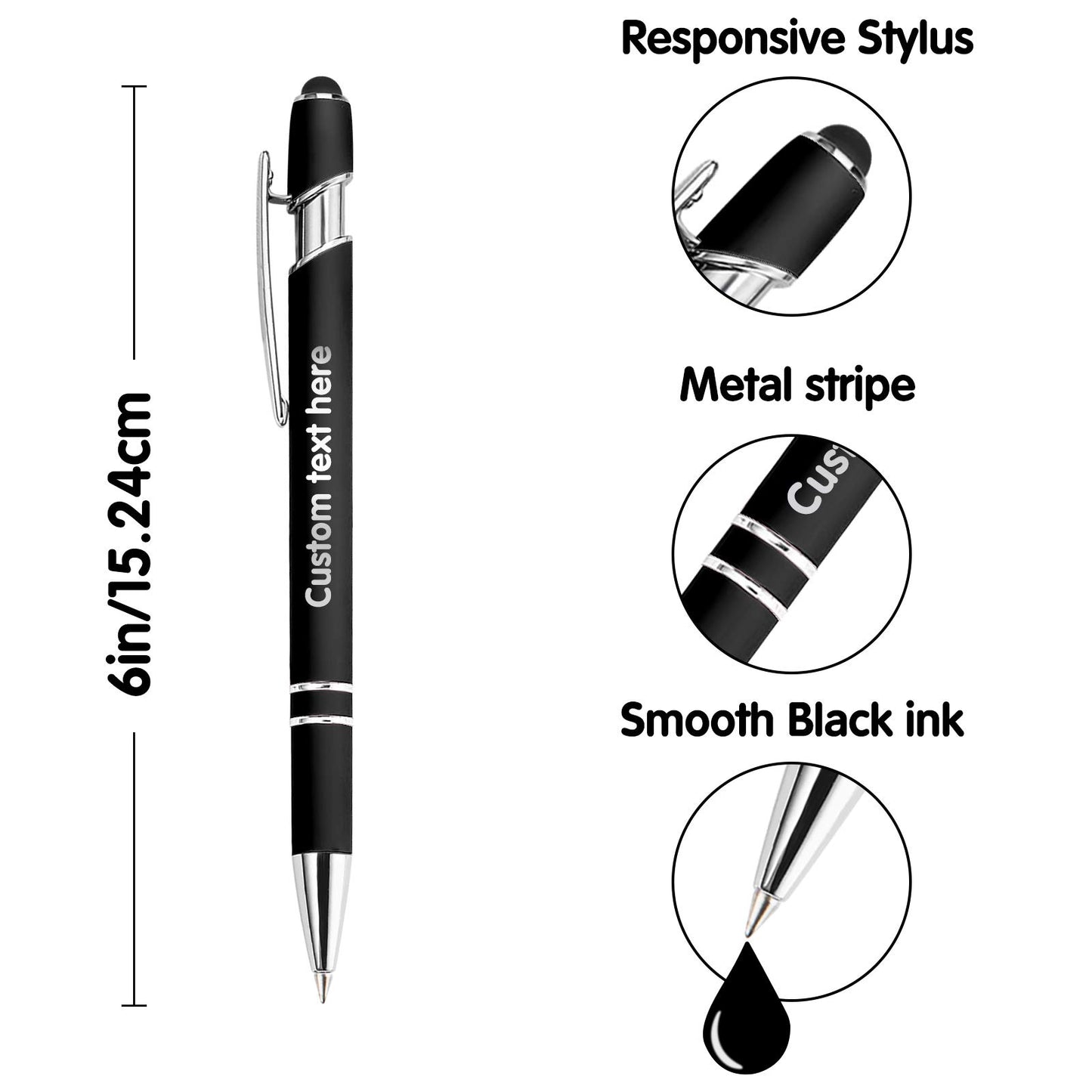 20 Pcs Personalized Pens in Bulk with Stylus Tip - Custom Print with Name 0.5 mm Soft Touch Medium