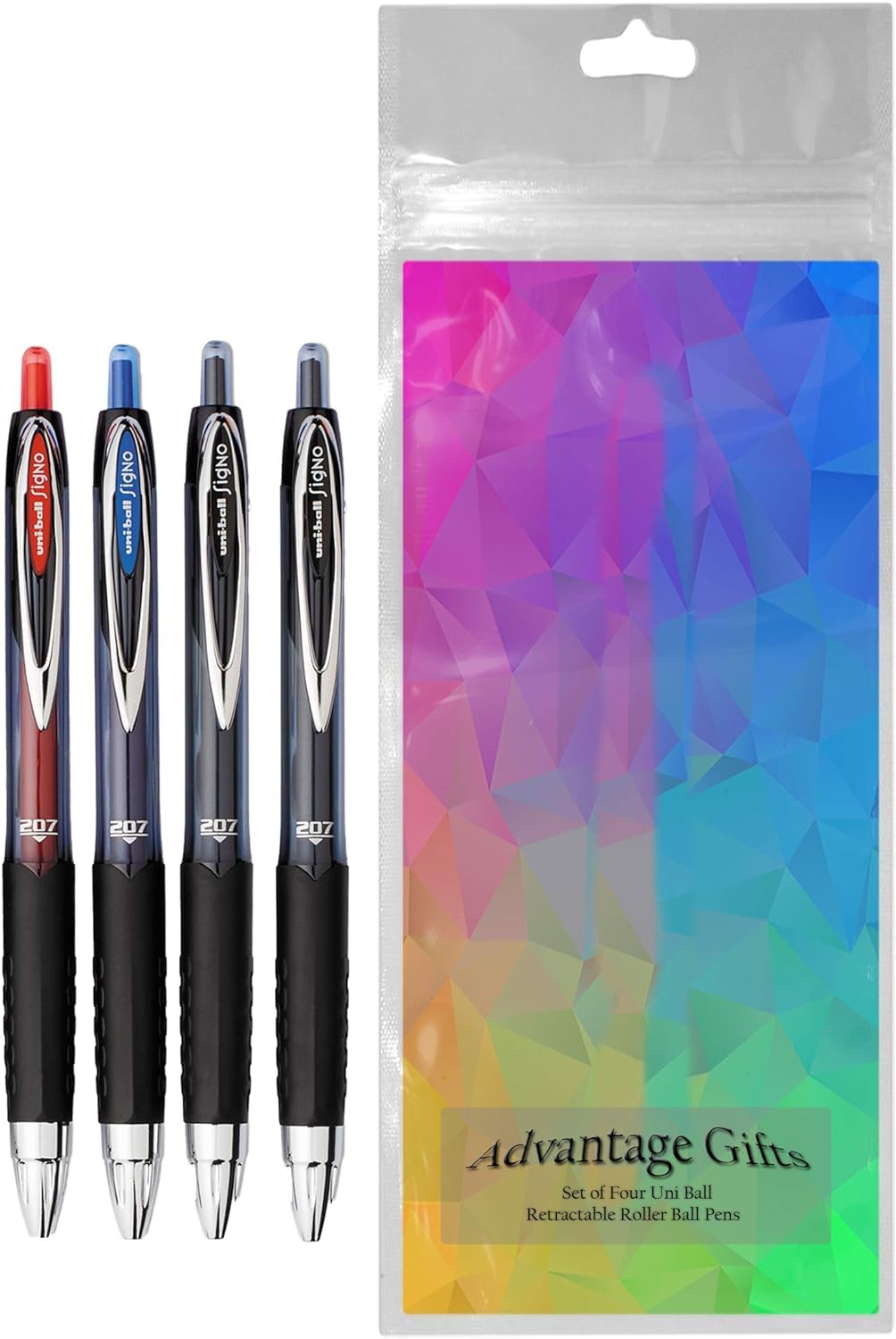 Advantage Gifts Signo 207 Roller Ball Retractable Gel Pens, Medium Point (0.7mm), Black Blue And