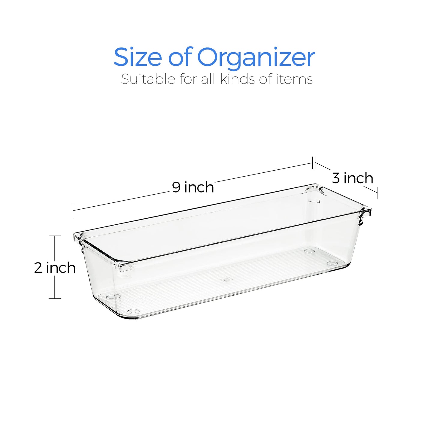 Ravinte 6 Pack Drawer Organizer, 3" x 9" Plastic Storage Bins