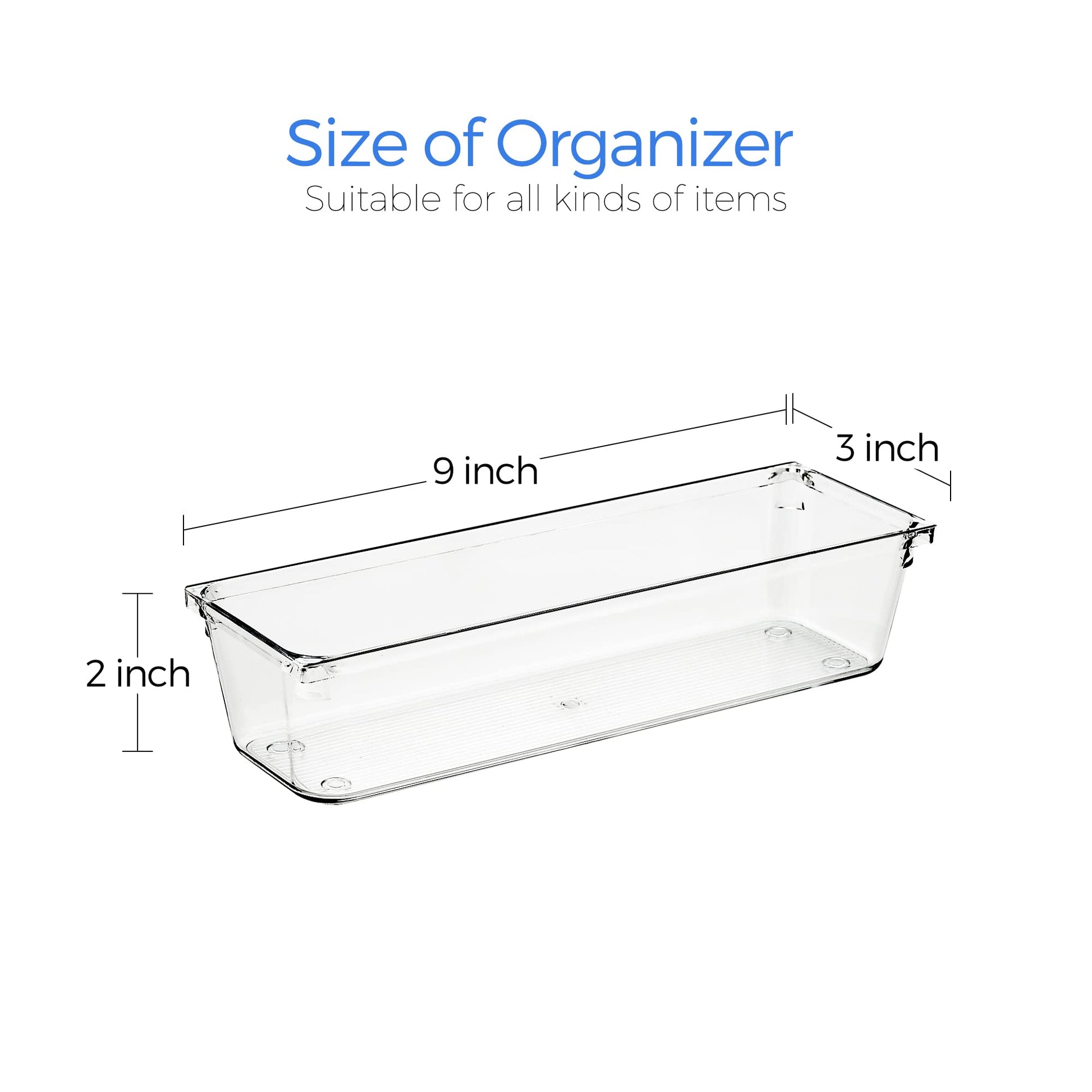 Ravinte 6 Pack Drawer Organizer, 3" x 9" Plastic Storage Bins