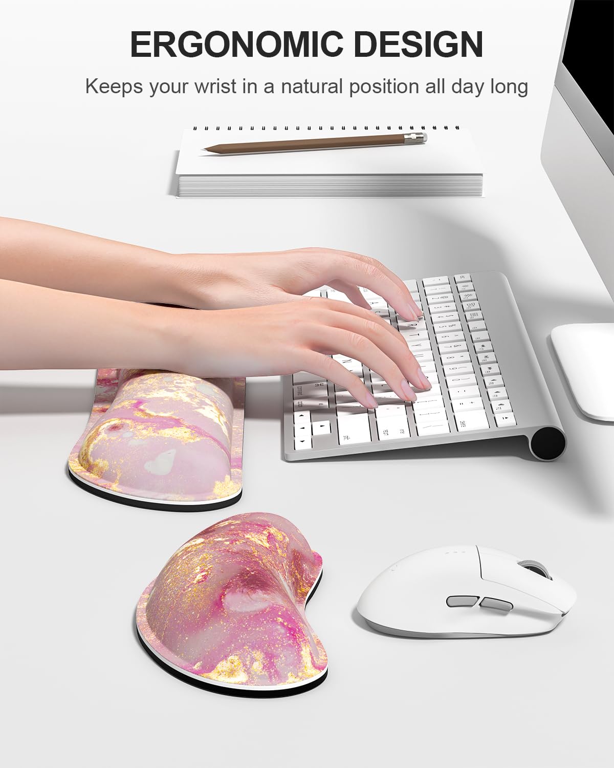 Auhoahsil Large Mouse Pad with Wrist Rests for Keyboard & Mouse, Thick Soft Ergonomic Memory Foam