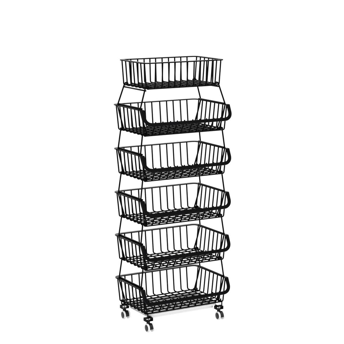 KOLENSA Metal Wire Baskets with Wheels, Stackable Storage Bins Kitchen Organizer Shelf 3-4-5-6 Tier
