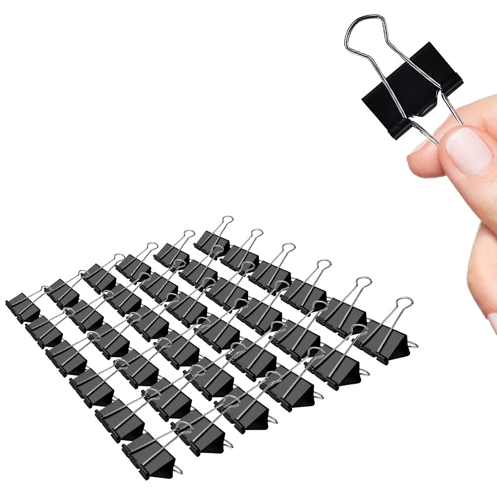 Binder Clips, 36 Pack, 1 Inch 25mm Black Metal Fold Clamps, Capacity 0.47 Inch, Heavy Duty Paper