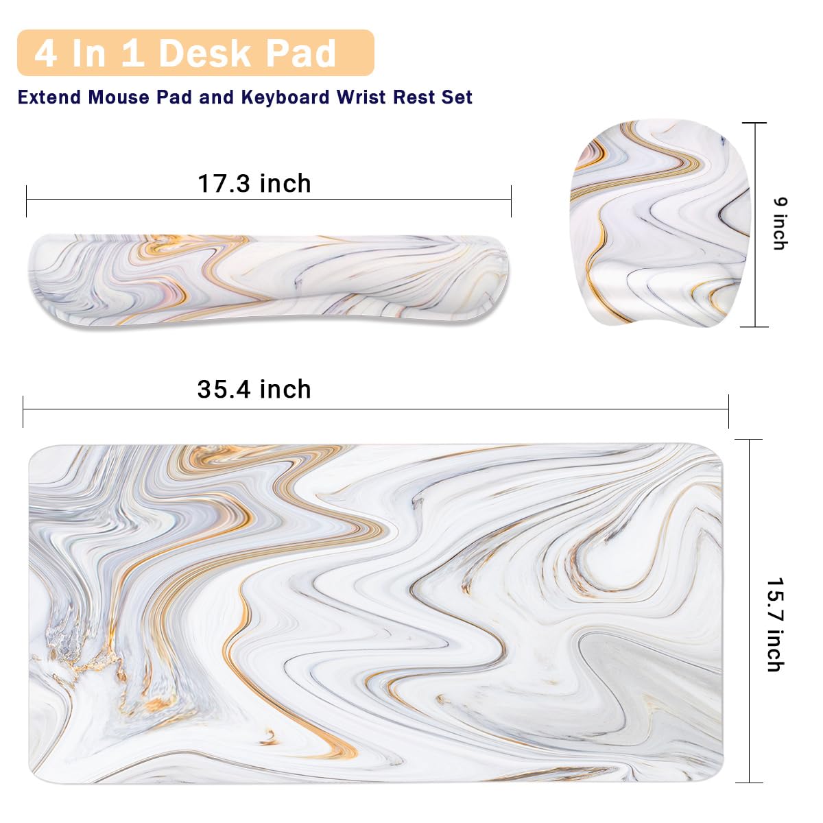 Keyboard Wrist Rest Large Mouse Pad Wrist Support for Computer, 4 in 1 Memory Foam Keyboard Pad