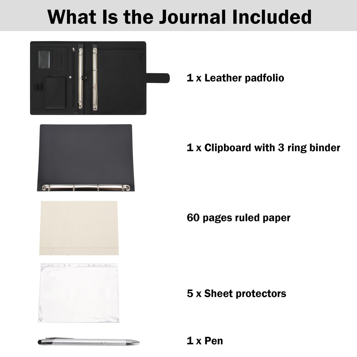 Wonderpool A4 PU Leather 3 & 4 Ring Holder Writing Portfolio Multi Document Case with Removable