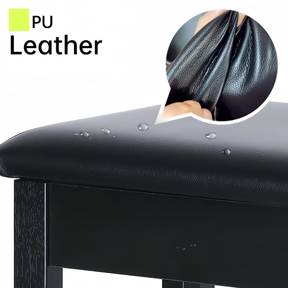 Sanpuli Solid Wood Piano Bench with Storage, Piano Stool and Padded Cushion, Keyboard Bench with
