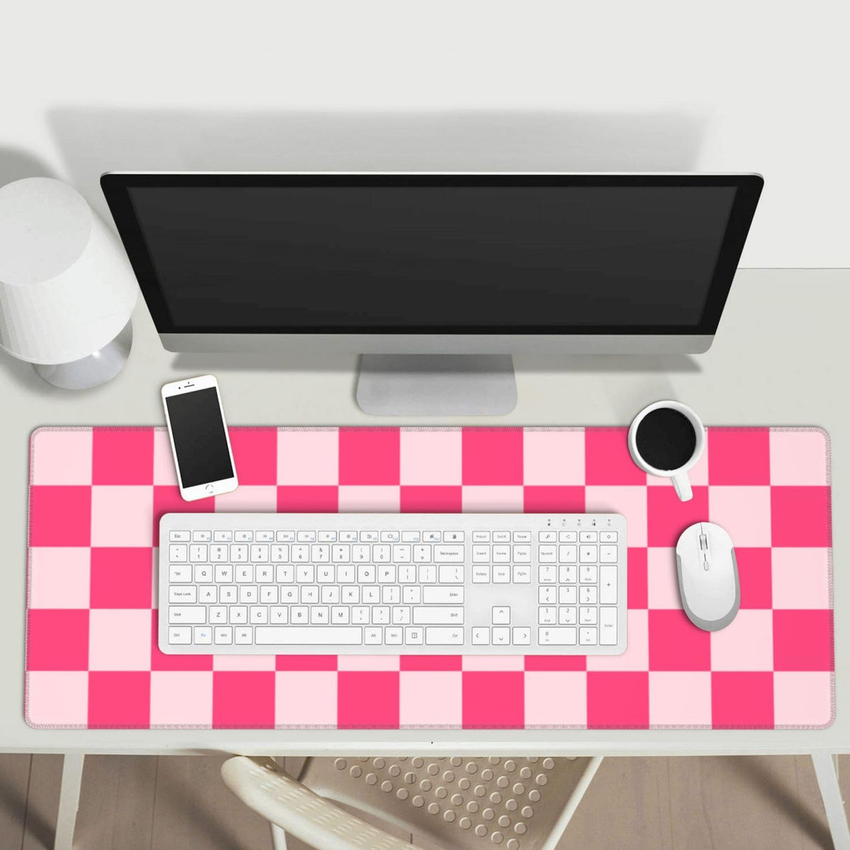 Giinly Pink Checkered Cute Gaming Mouse Pad, XXL Large Desk Keyboard Mat