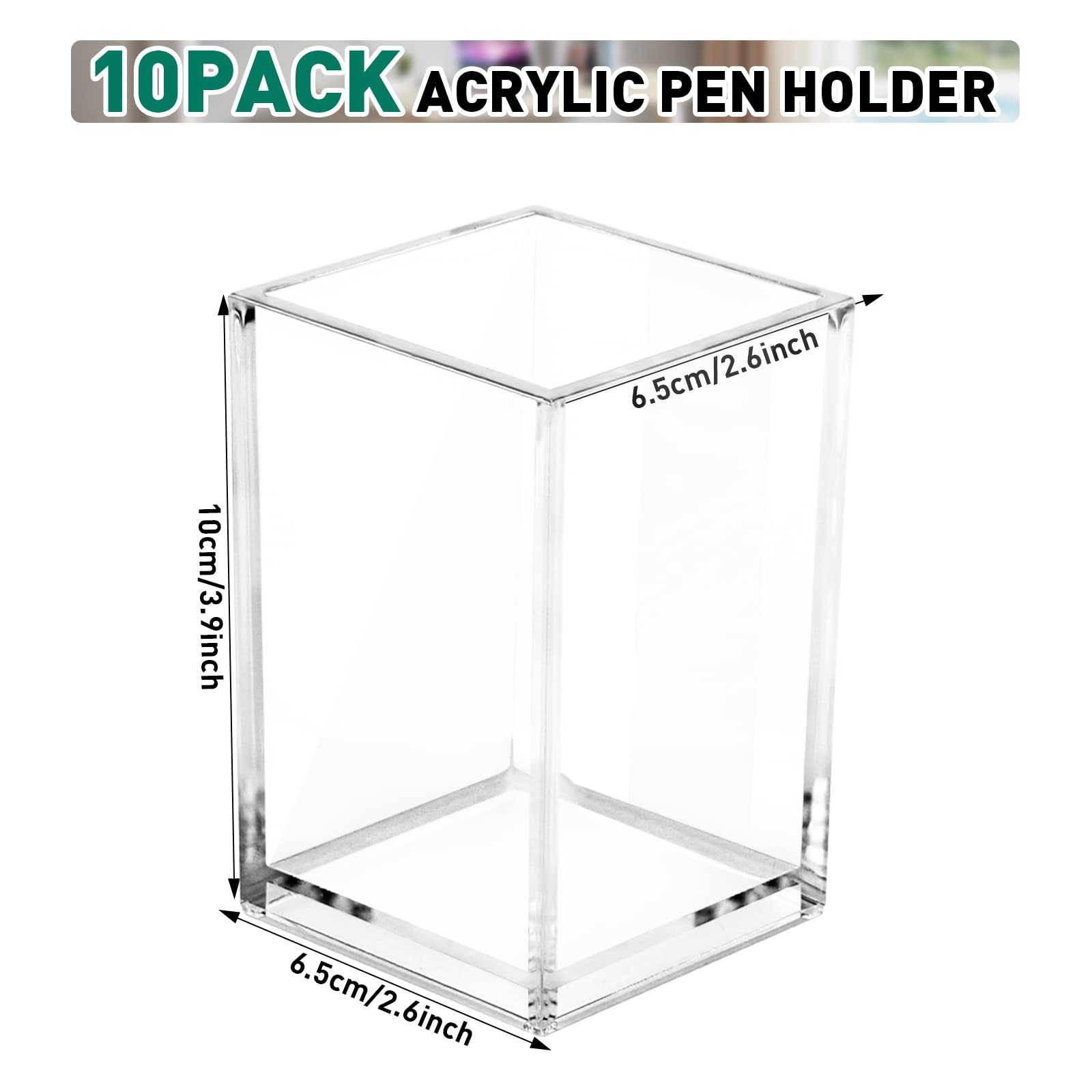 AFOROEOA 10 Pack Clear Acrylic Pen Holder Makeup Brush Holder Desktop Pencil Organizer Acrylic