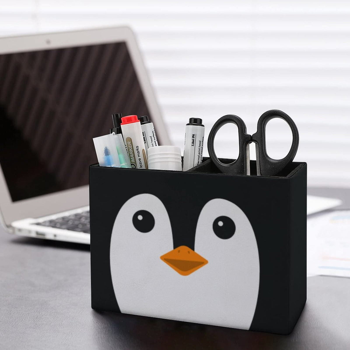 Niapessel Pencil Holder for Desk, Cute Penguin Face Pen Holder Storage Desktop Pen Organizer Desk