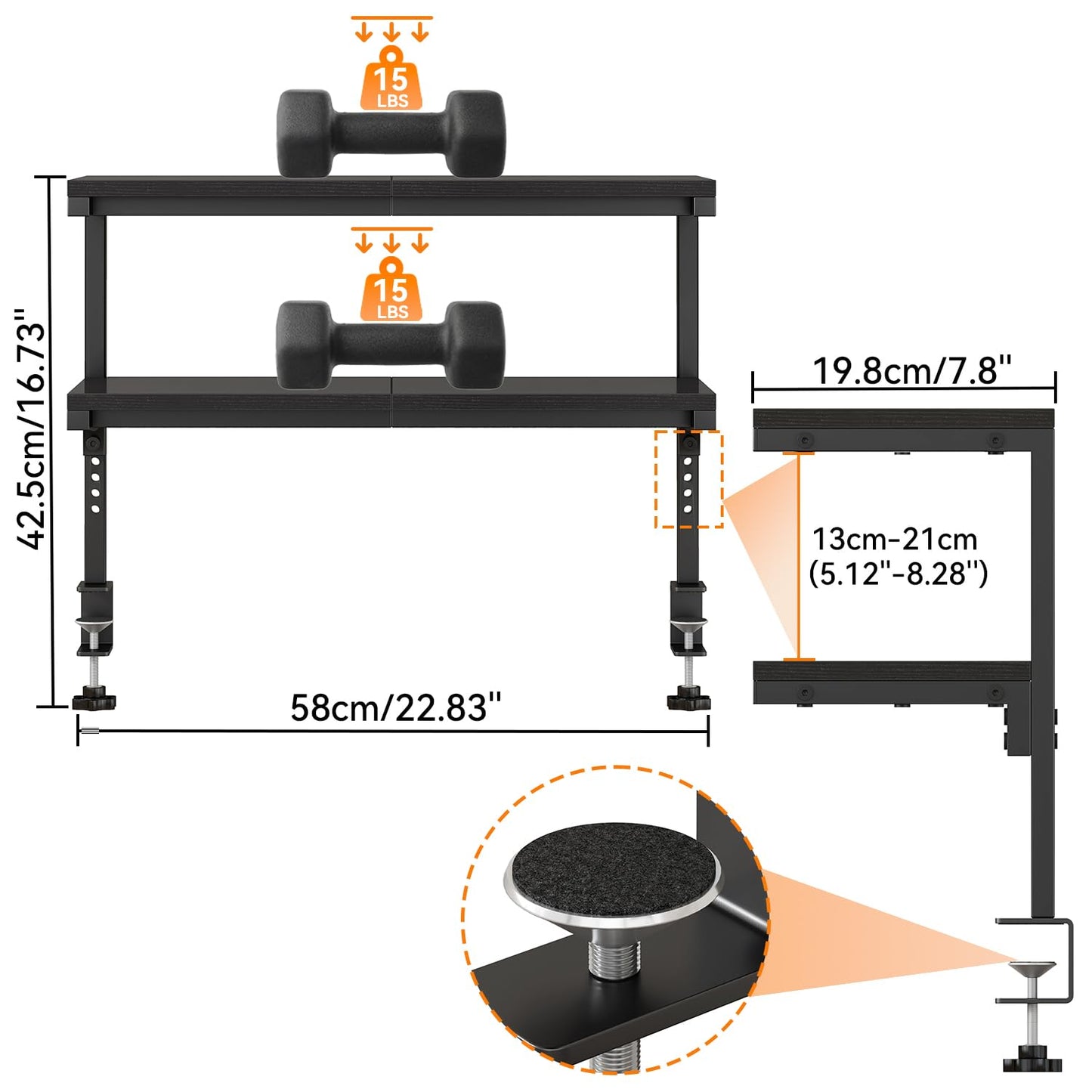 IBUYKE Clamp on Desk Shelf, 22.8” Large Desk Extender Shelves UTMZ010B