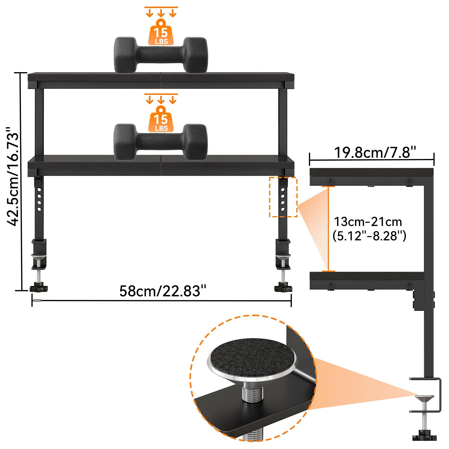 IBUYKE Clamp on Desk Shelf, 22.8” Large Desk Extender Shelves UTMZ010B