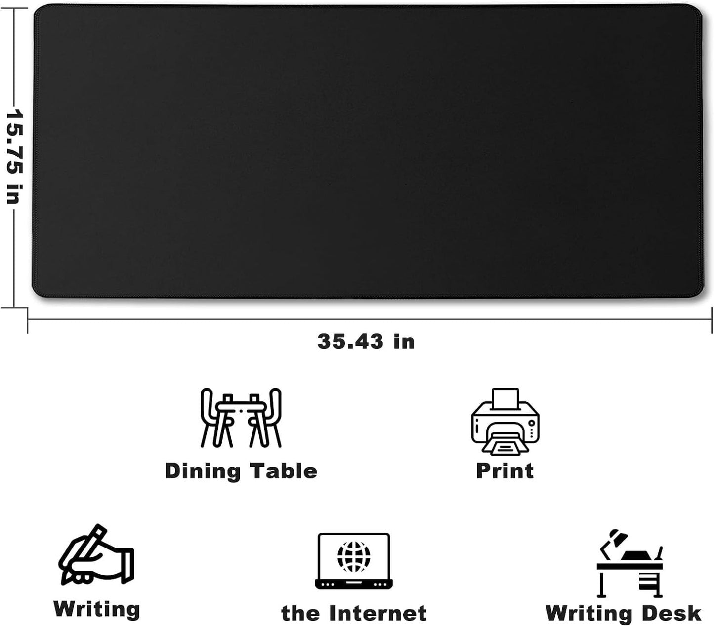 Large Mouse Pad Desk Mat Office Desk Pad with Stitched Edges, Black