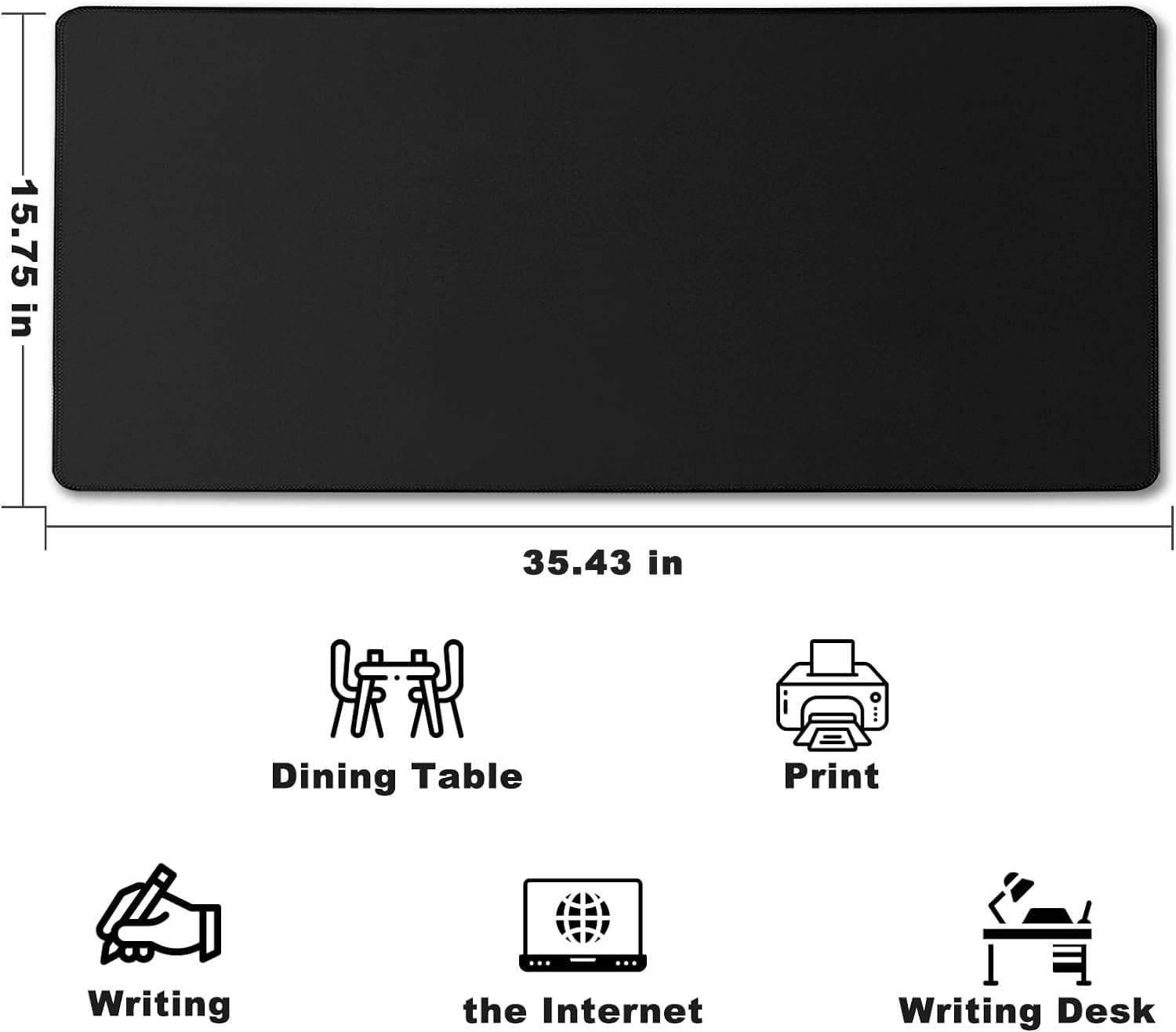 Large Mouse Pad Desk Mat Office Desk Pad with Stitched Edges, Black