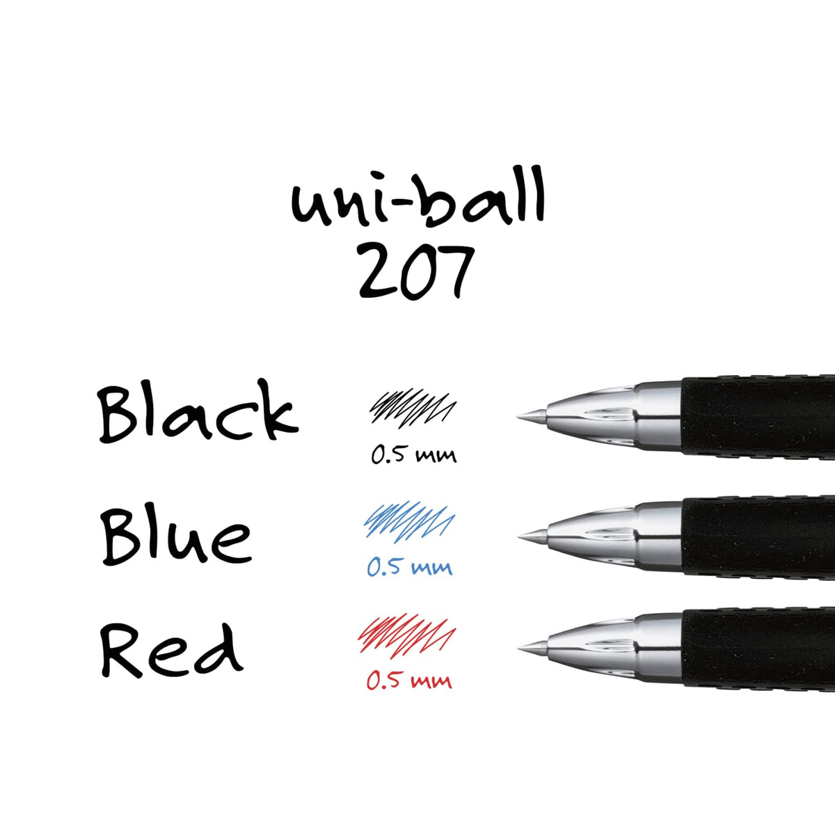 Uni Signo 207 Retractable Gel Pens, Micro 0.5mm, 4 Black, 3 Blue, 1 Red