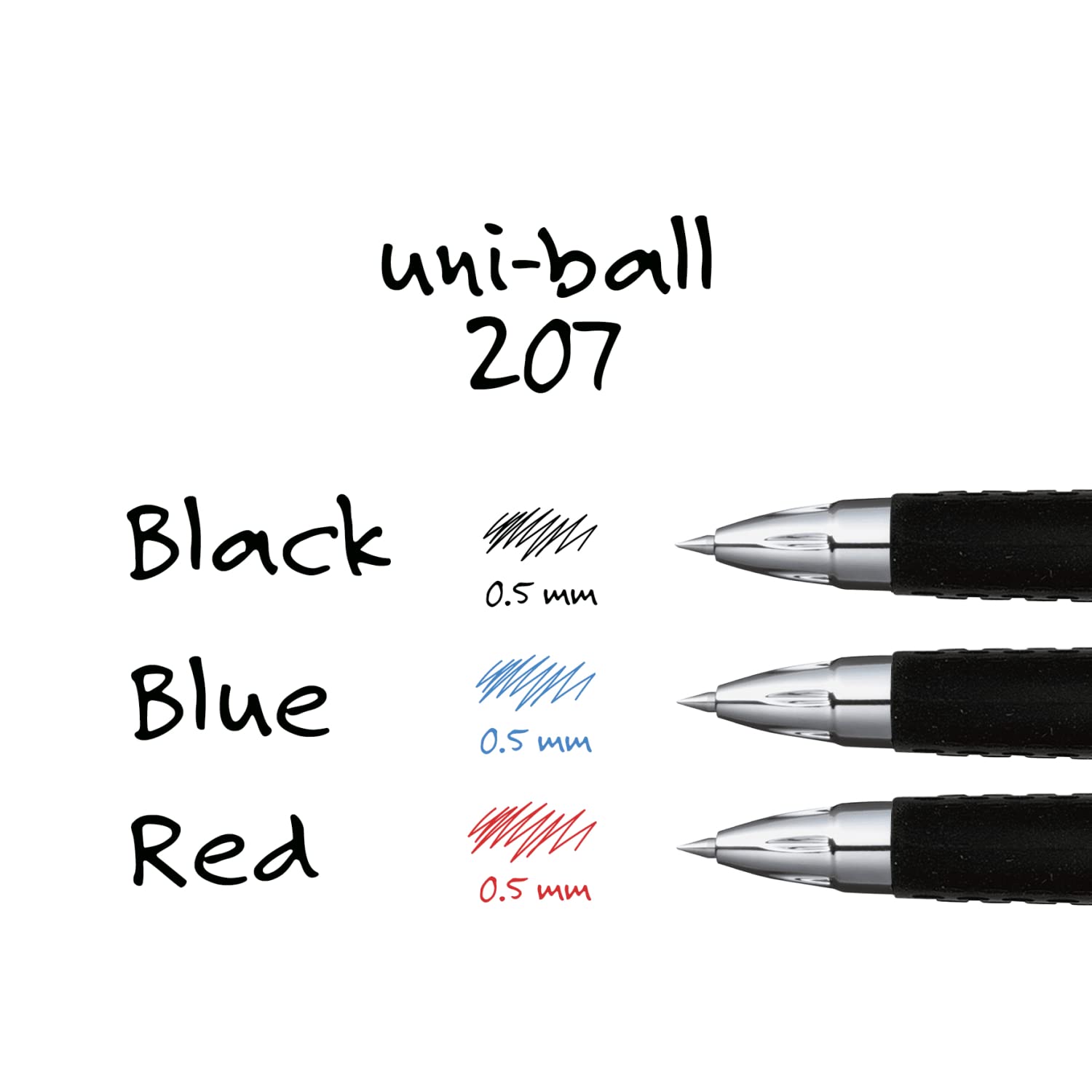 Uni Signo 207 Retractable Gel Pens, Micro 0.5mm, 4 Black, 3 Blue, 1 Red