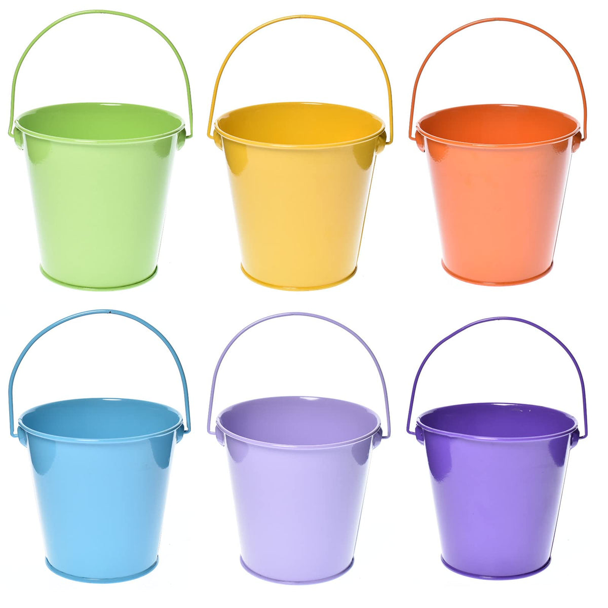 TAKMA Small Metal Buckets with Handle, 6 Pack 4.3 inch Colored Galvanized Bucket for