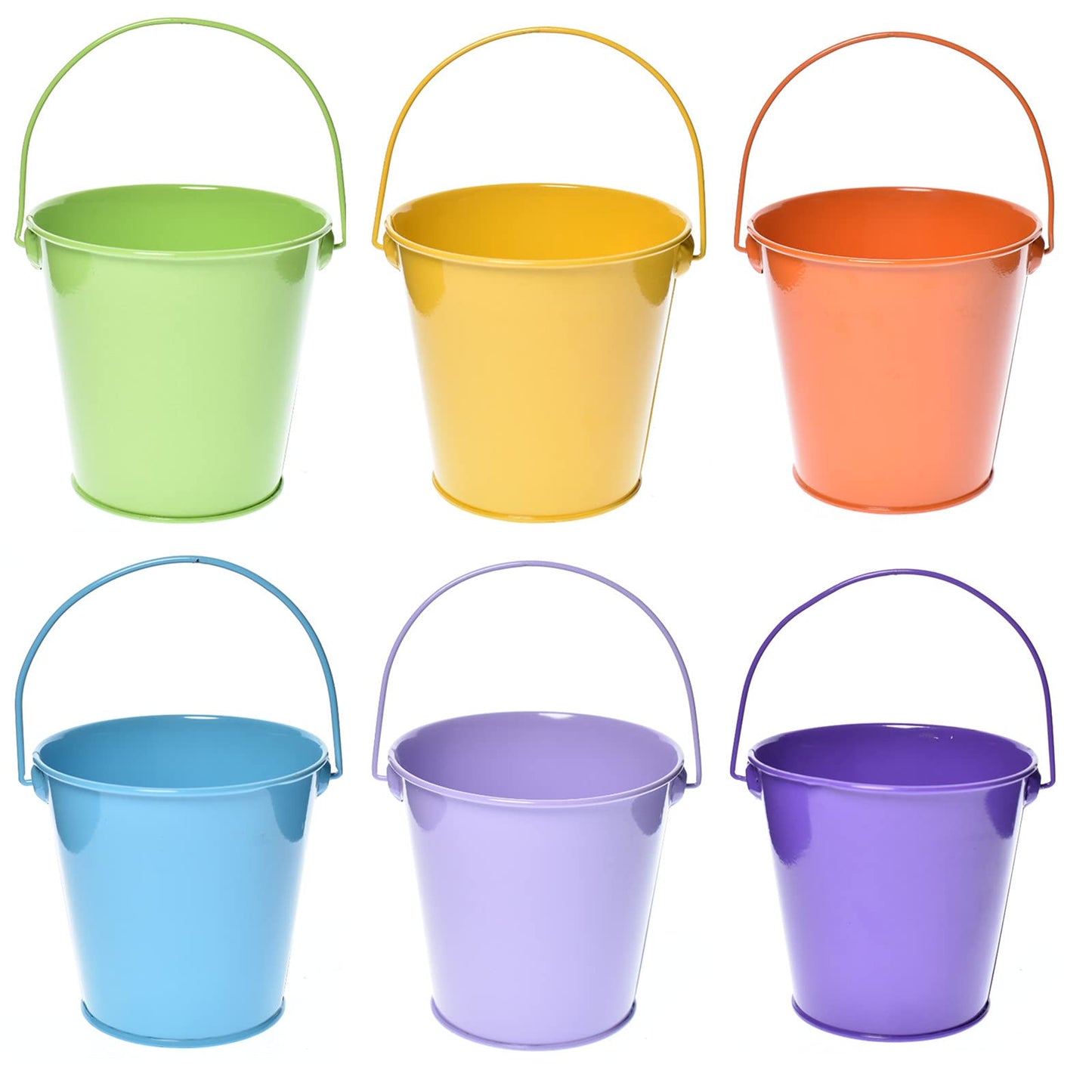TAKMA Colored Tin Buckets with Handle, 6 Pack 7.48 inch Galvanized Iron Pail Buckets for Kids