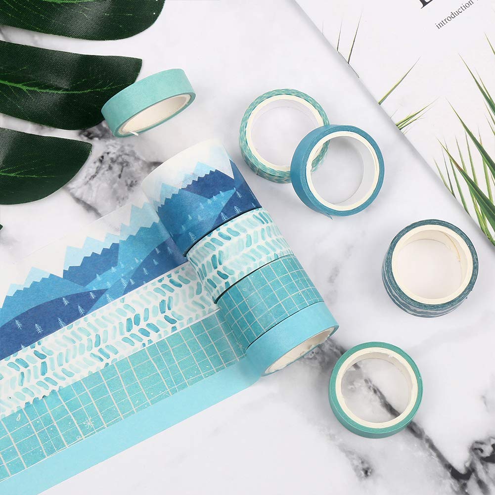 CCINEE 12 Rolls Washi Tape Set,Blue Decorative Masking Tape Assortment for Planner Bullet Journal
