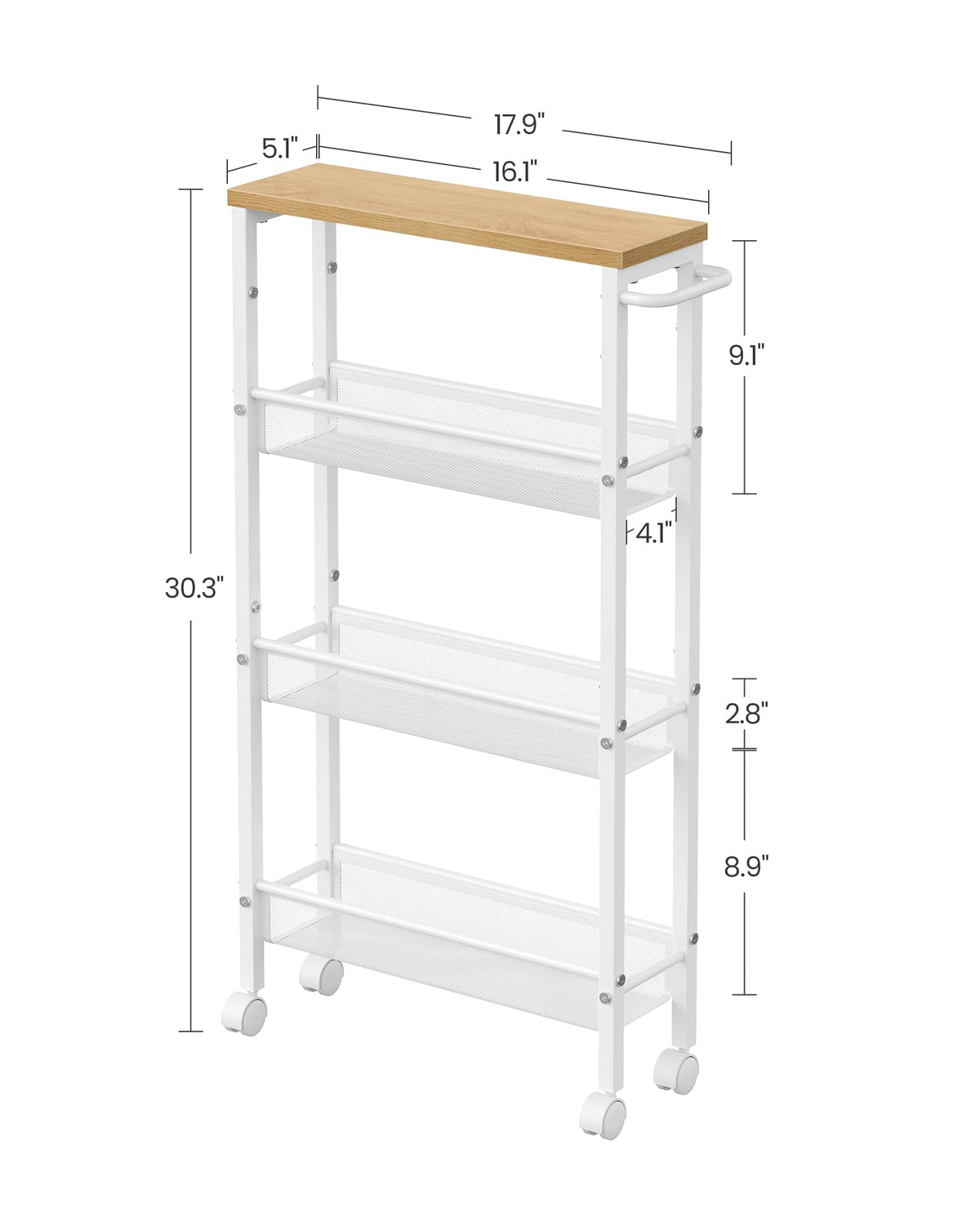 VASAGLE 4-Tier Slim Rolling Storage cart with Wheels, 5.1 Inches, Metal