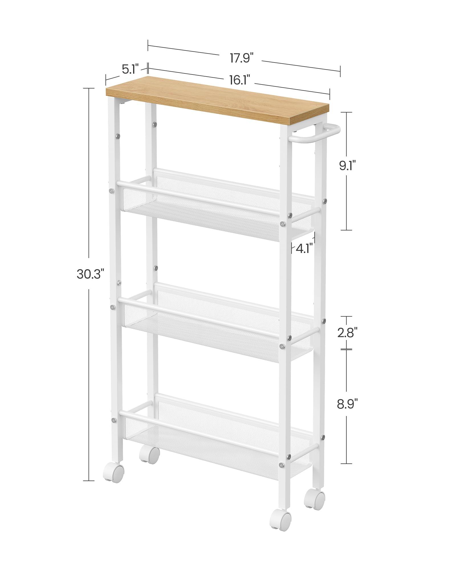 VASAGLE 4-Tier Slim Rolling Storage cart with Wheels, 5.1 Inches, Metal