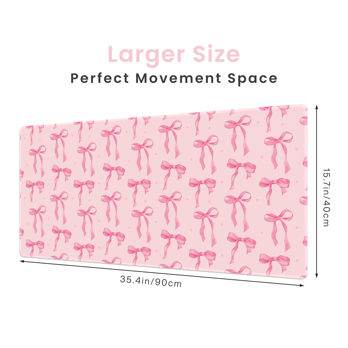 Pink Desk Mat, Bows Mouse Pad Computer Mat Desk Accessories 35.4 x 15.7in