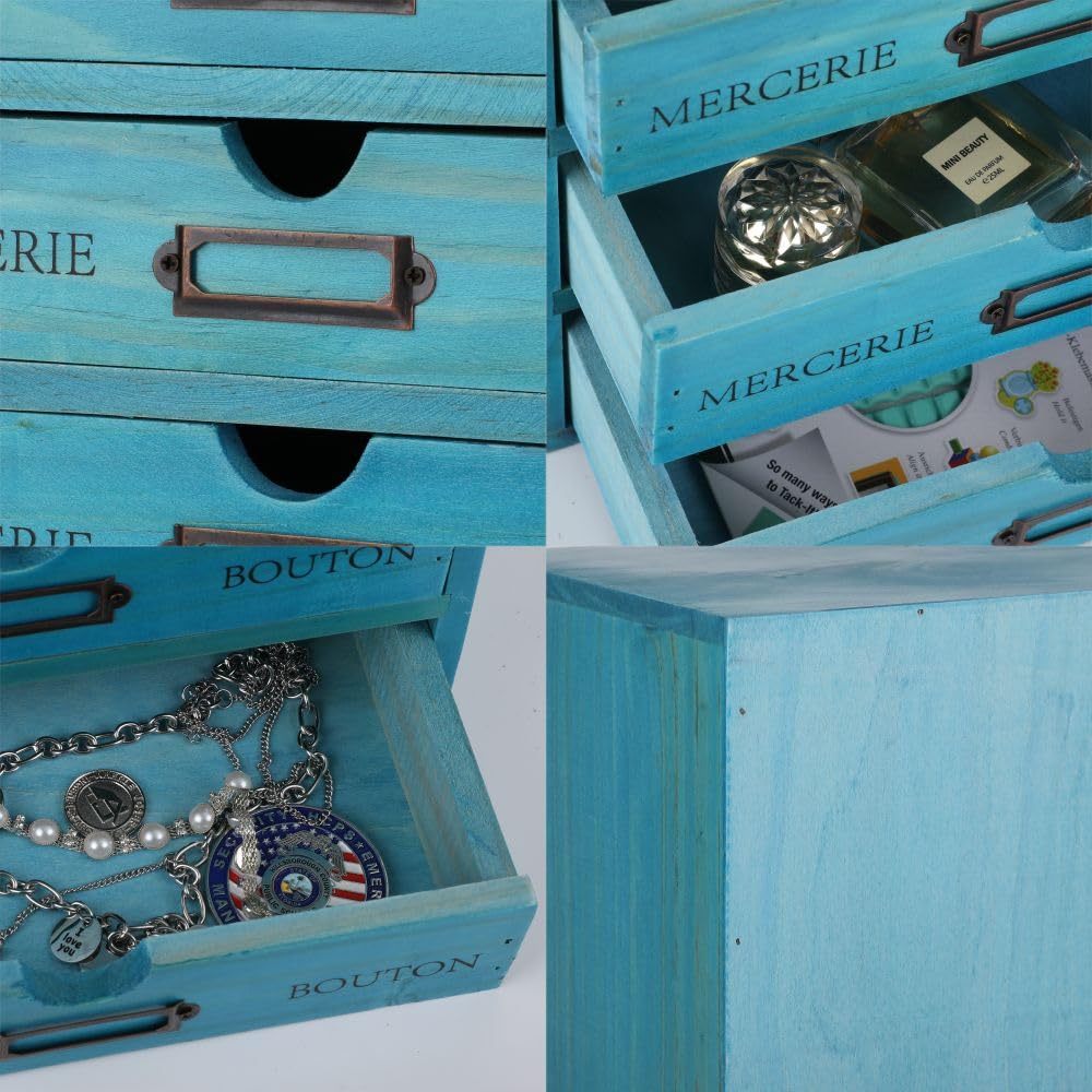 BoxSkivra Small Wooden Drawers Wooden Box with Drawer, Blue 5 Wood Drawer