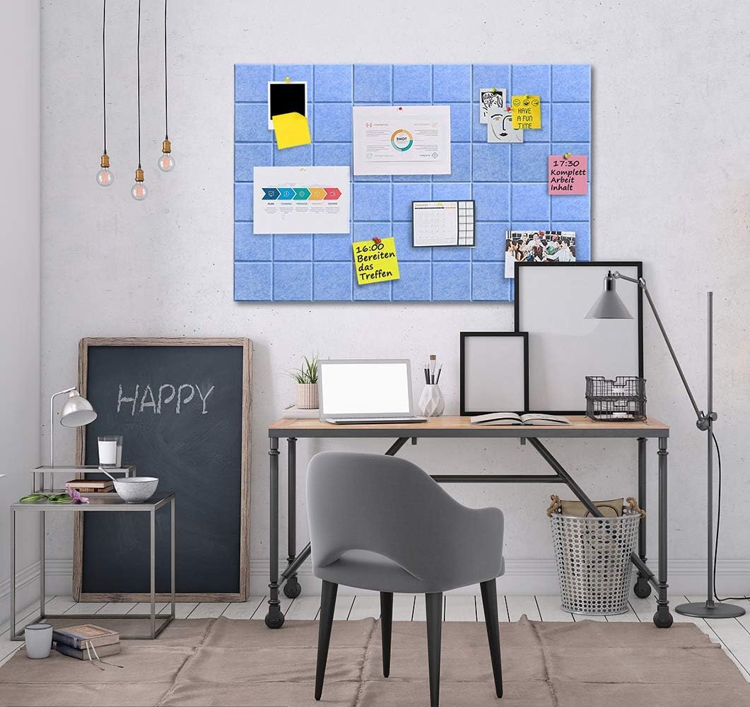 Uoisaiko Large Cork Board Felt Board Tiles for Walls with 30 Push Pins, 11.8"x11.8" Pack of 6 Pin