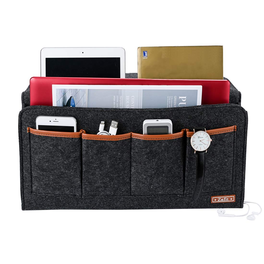 Zafit Bedside Caddy, 7 Pockets Large Size Bedside Organizer Caddy for Magazine Remotes Phone