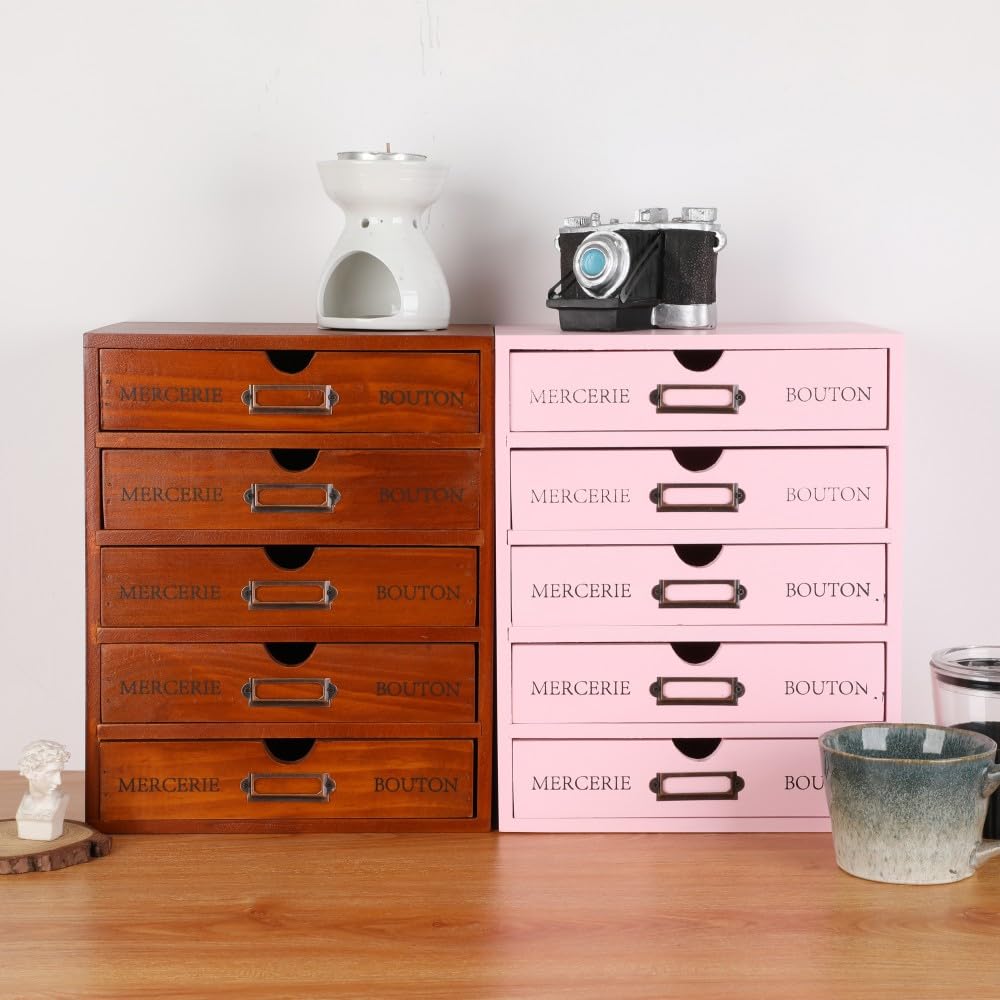 BoxSkivra Small Wooden Drawers Wooden Box with Drawer, Brown 5 Wood Drawer