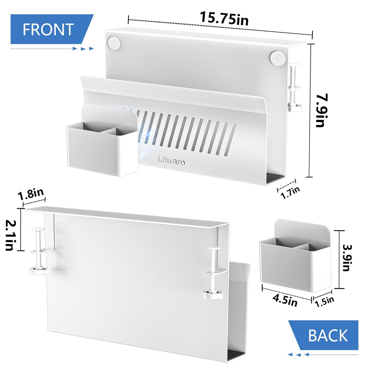 Litwaro Desk Side Storage Organizer, Under Desk Laptop Holder No Drill, Laptop Mount with Magnetic