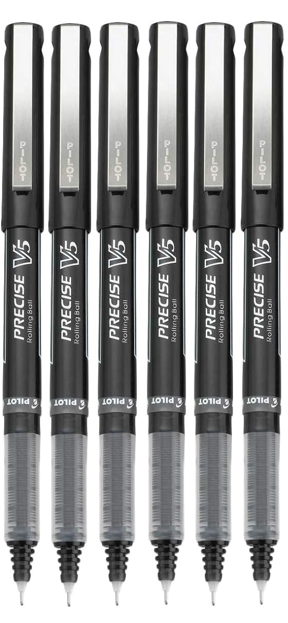 Advantage Gifts Precise V5 Stick Rolling Ball Pens, Extra Fine Point (.5mm), Black Ink, 6-pk;