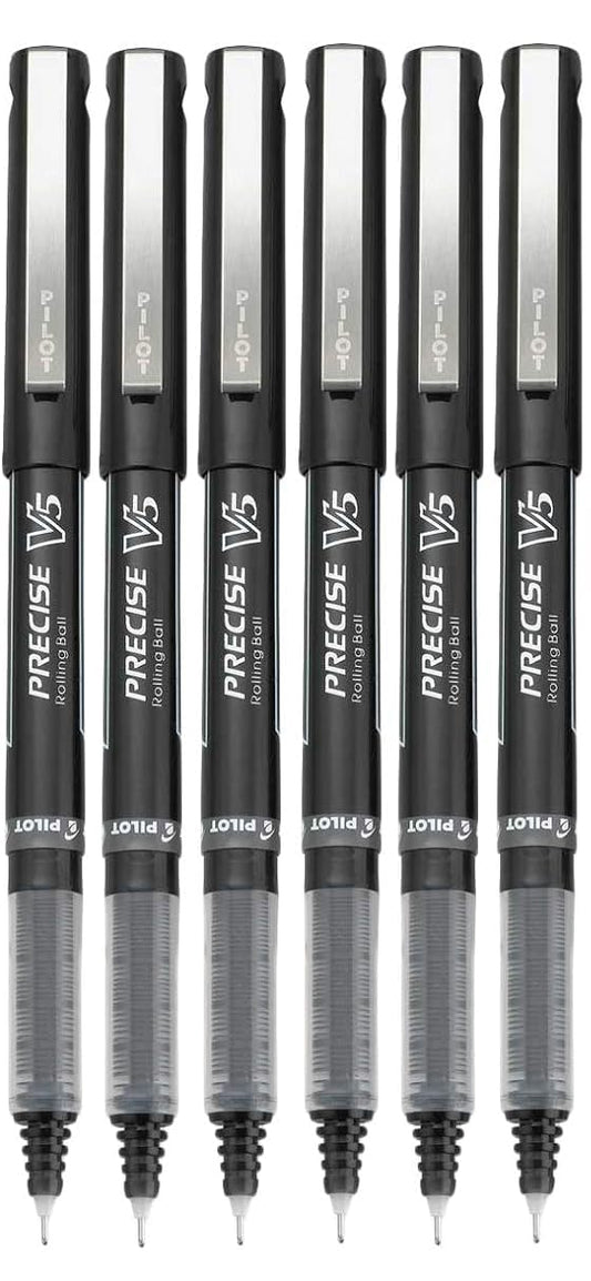 Advantage Gifts Precise V5 Stick Rolling Ball Pens, Extra Fine Point (.5mm), Black Ink, 6-pk;