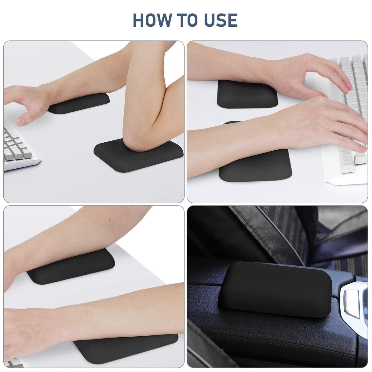Leolee Elbow Rest Pads for Desk, Black Ergonomic Wrist Rest Arm Rest Pads